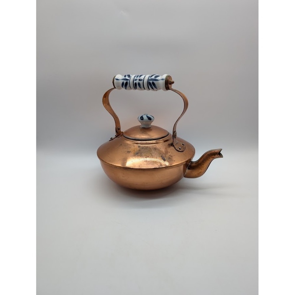 Vtg Douro B&M Copper Teapot Teakettle Cottage Country Farmhouse Ceramic Handle